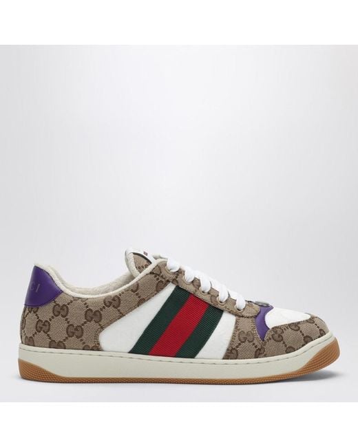 Sneaker screener in tessuto gg e pelle viola di Gucci in Brown da Uomo