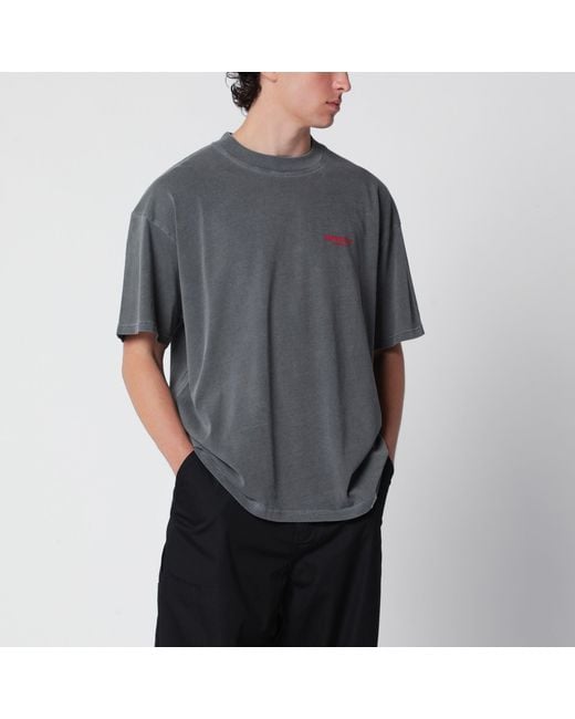 Represent Gray Washed Cotton T-Shirt With Logo for men