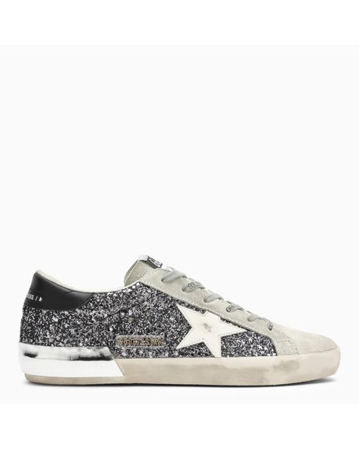 Golden Goose Deluxe Brand Gray Super-Star Trainer With Anthracite/ Glitter