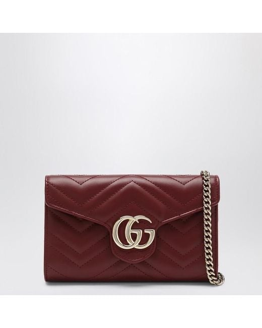 Gucci Red Gg Marmont Wallet Anchor With Chain