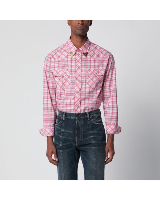 Versace Red Slim-Fit Cotton Poplin Check Shirt for men