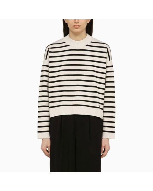 AMI Chalk White/black Striped Cotton And Wool Jumper