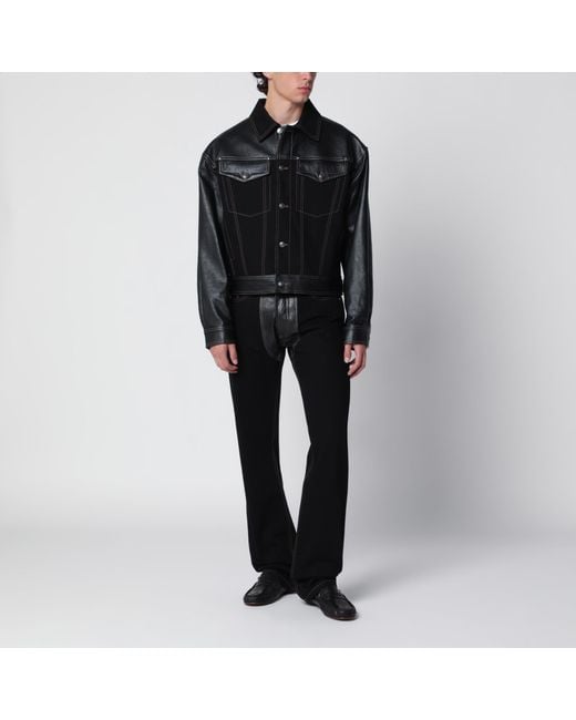 Versace Black Denim And Leather Bomber Jacket for men