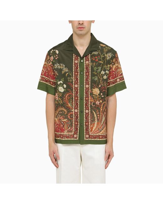 Etro Green Bowling Shirt With Paisley Pattern for men
