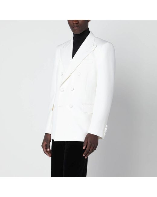 Valentino White Milk-colored Double-breasted Jacket In Wool for men