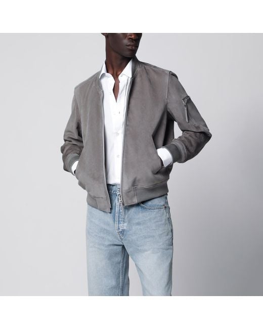 Tom Ford Gray Titanium Suede Bomber Jacket for men