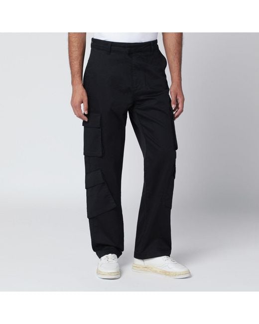 Represent Black Cotton Cargo Trousers for men