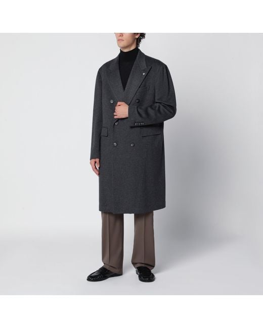Tagliatore Black Anthracite Double-Breasted Wool Coat for men