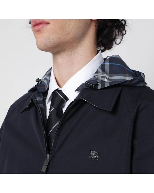 Burberry Blue Reversible Cotton Jacket With Check Pattern for men