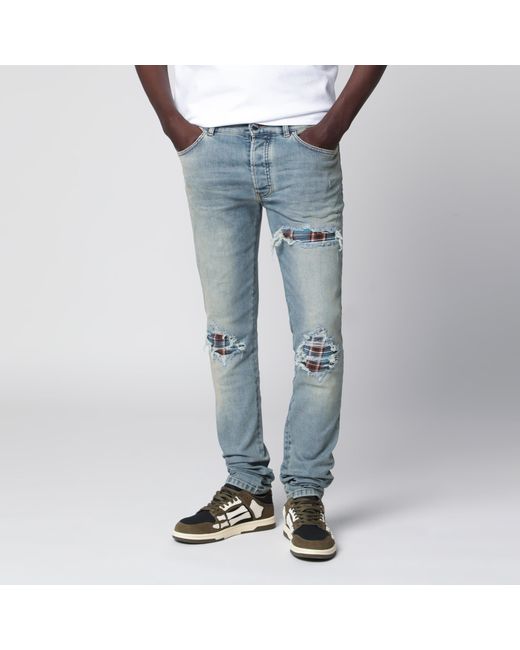 Amiri Blue Mx1 Distressed Flannel-Patched Jeans for men
