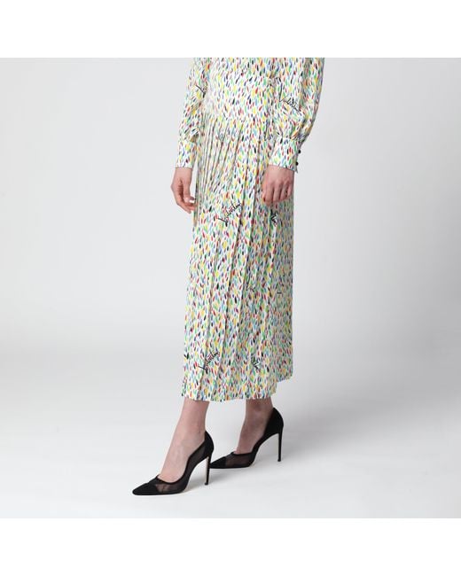 Valentino Green Multicolored Pleated Silk Midi Skirt