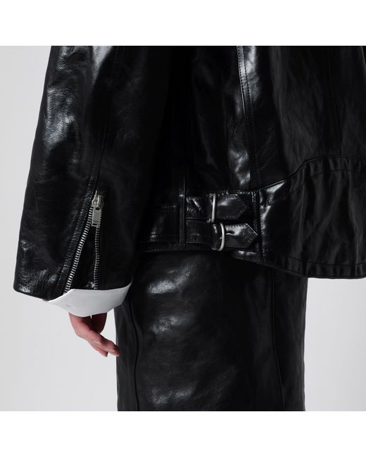 Saint Laurent Black Pebbled Leather Biker Jacket