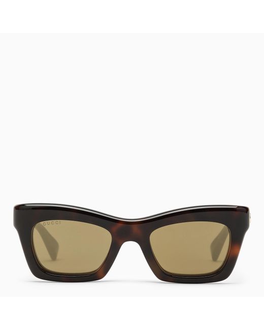 Gucci Brown Tortoiseshell Rectangular Acetate Sunglasses
