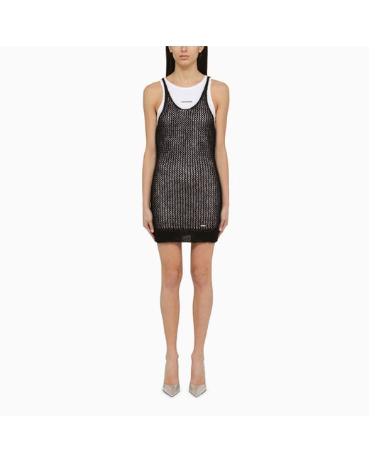 DSquared² Black Perforated Mohair Blend Mini Dress