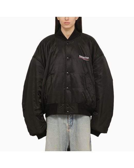 Balenciaga Black Oversize Nylon Bomber Jacket