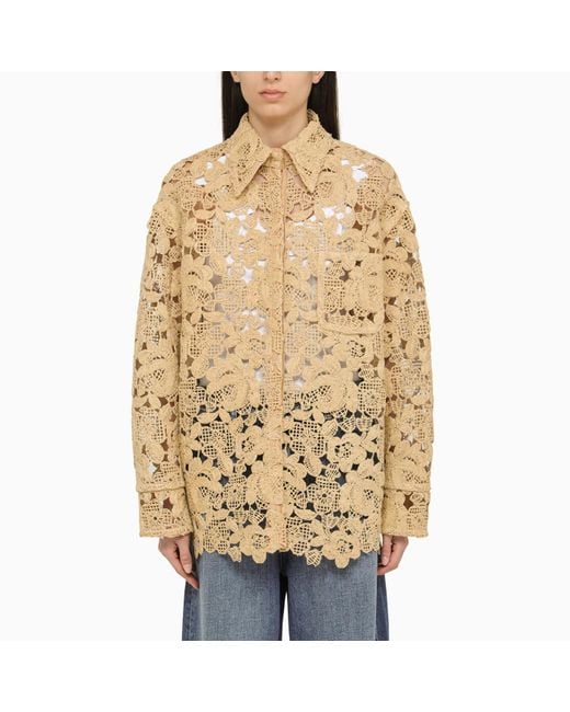 Valentino Metallic Raffia Perforated Shirt Jacket
