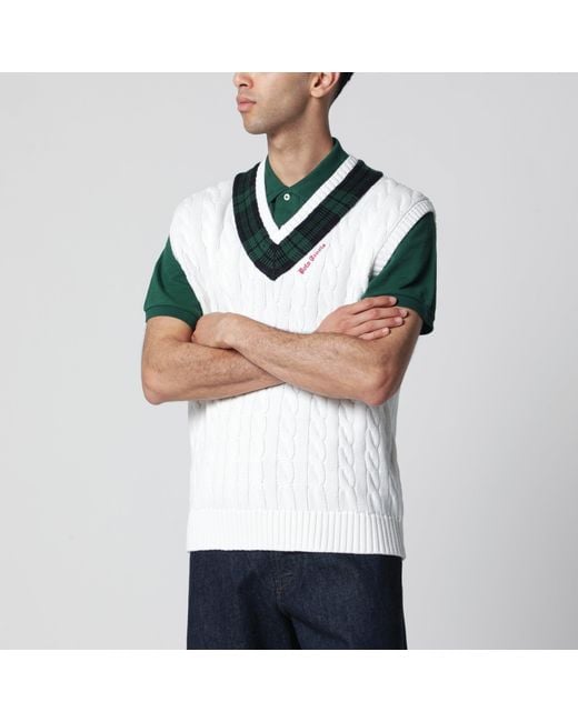 Polo Ralph Lauren Green Cream Cable-Knit Relaxed-Fit Vest for men
