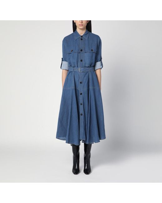 Bottega Veneta Blue Linen-blend Chemise Dress