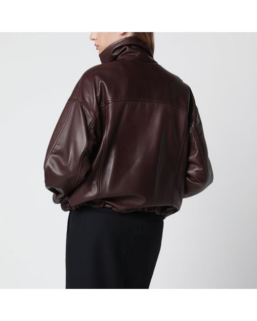 Nour Hammour Brown Roland Ebony Leather Bomber Jacket