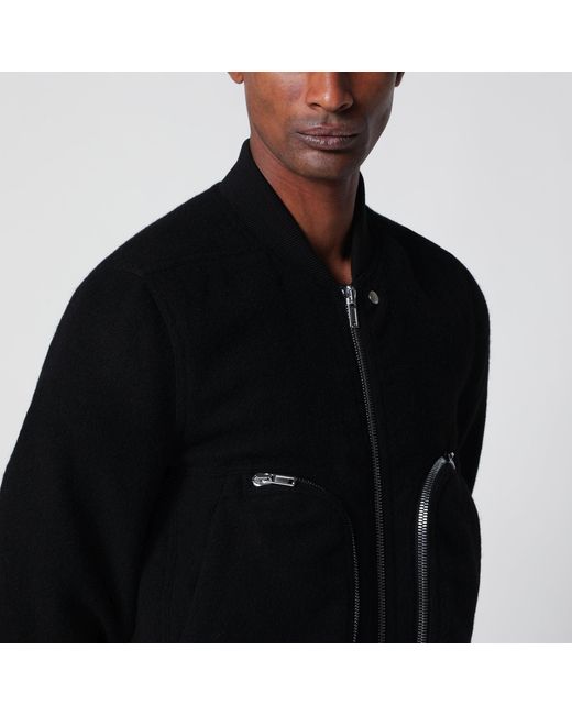 Rick Owens Black Virgin Wool Bomber Jacket With Zip for men