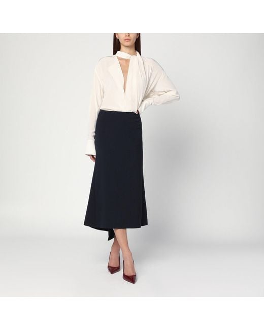 Victoria Beckham Navy Blue Skirt In Wool Blend