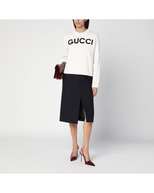 Gucci White Ivory Jumper With Logo Inlay