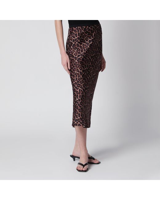 Anine Bing Brown Leopard-Print Silk Midi Skirt