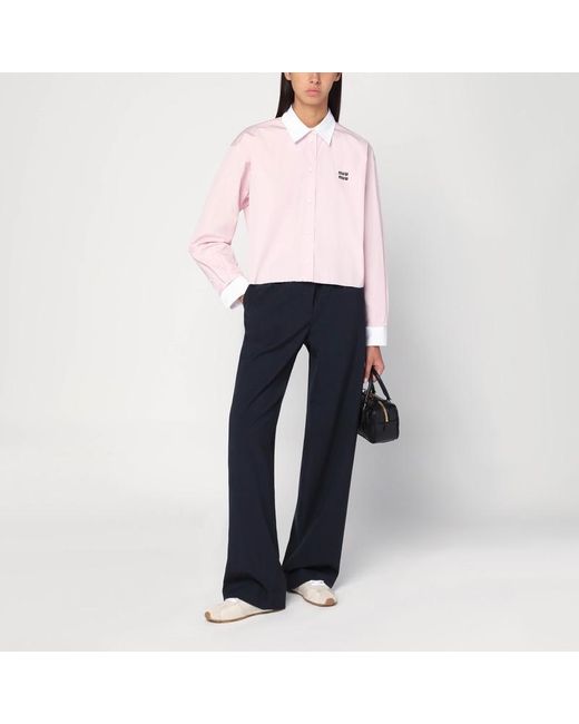 Camicia in cotone con logo di Miu Miu in Pink