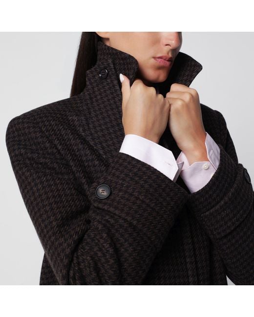 Tagliatore Black Single-Breasted/ Houndstooth Wool Coat