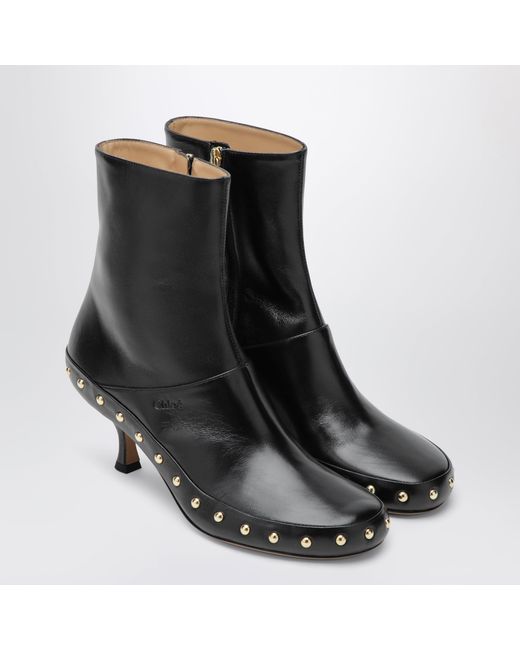 Chloé Black Junie Hammered Leather Ankle Boots