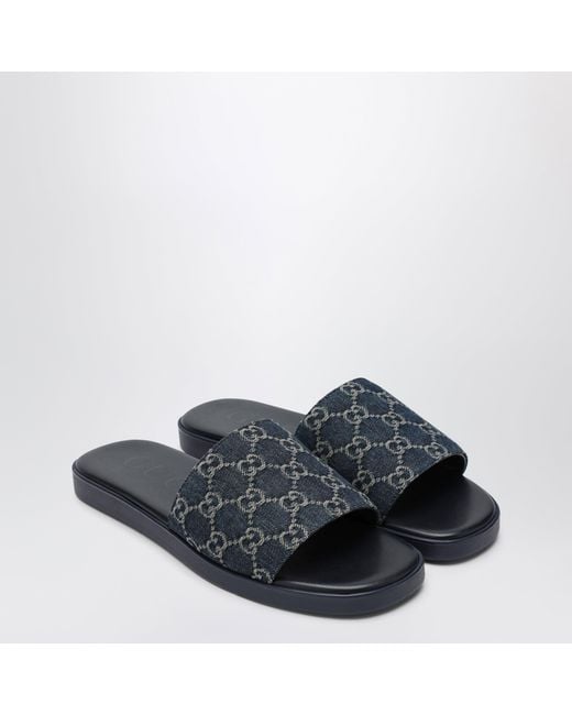 Gucci Blue Gg Denim Slider Sandal for men