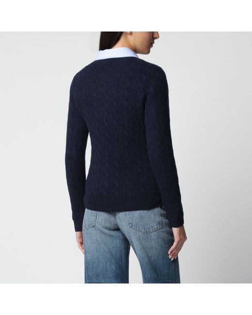 Polo Ralph Lauren Blue Crewneck Cable-Knit Wool And Cashmere Sweater