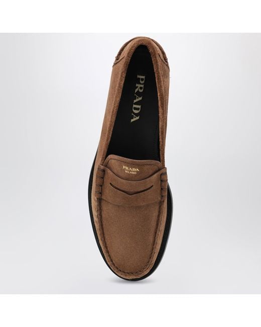 Prada Brown Cacao Aged-Effect Suede Loafers for men