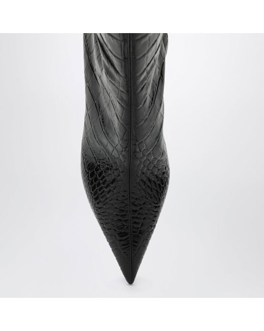 Paris Texas Black Vera 85 Charcoal Crocodile-Effect Leather Boots