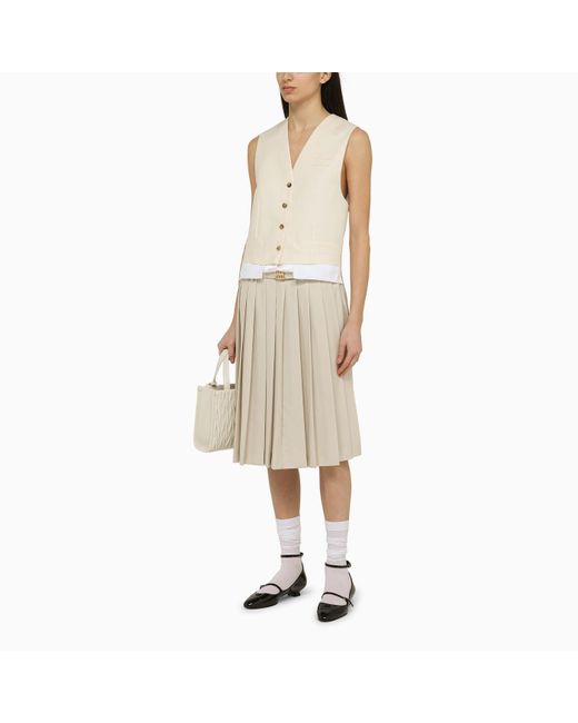 Miu Miu Natural-coloured Pleated Midi Skirt In Wool