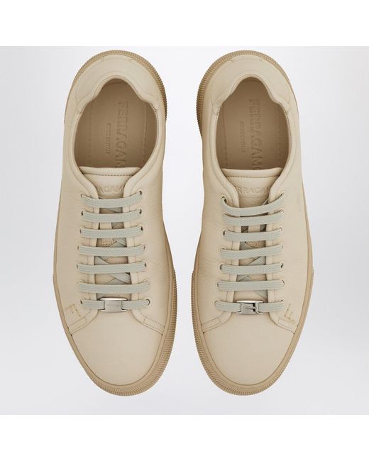 Ferragamo Natural Mascarpone-Colored Leather Sneakers for men