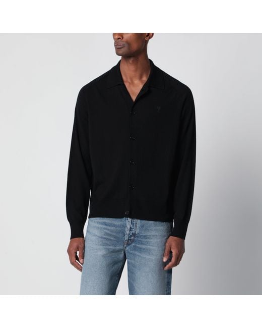 AMI Black Wool Cardigan for men
