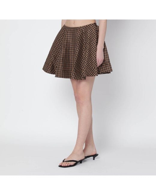 Ganni Brown Gingham Flared Mini Skirt