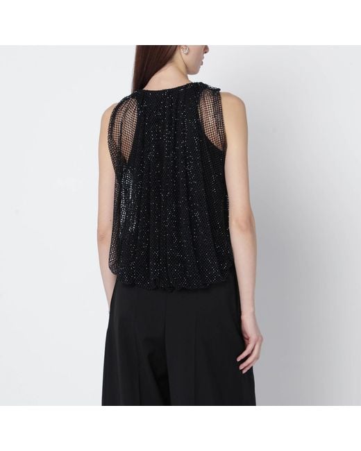 Sportmax Black Mesh Top With Crystals