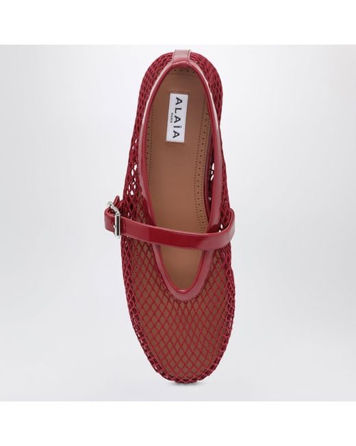 Alaïa Red Mesh And Patent Leather Flat Ballet Flats