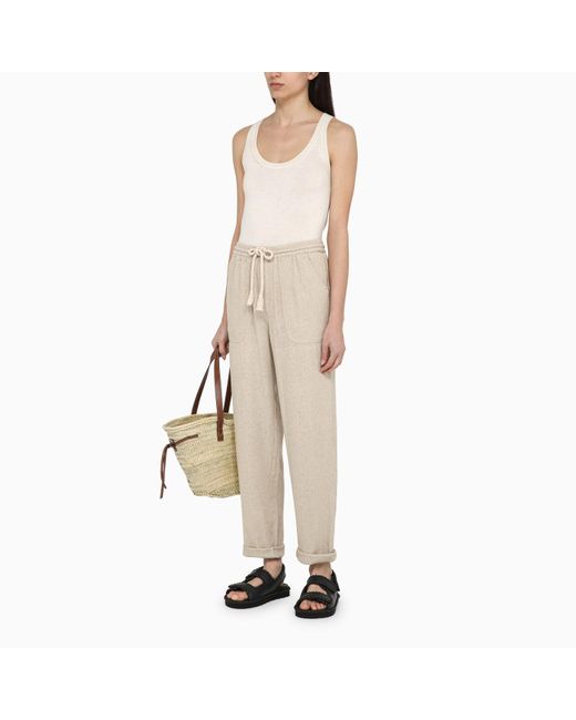 Isabel Marant Natural Silk Écru Trousers With Drawstring
