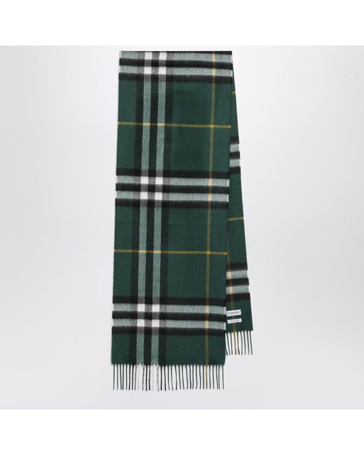 Burberry Green Cashmere Check Scarf