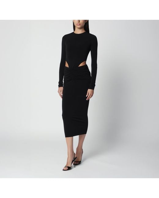 ANDAMANE Black Midi Dress With Waist Cut-Out Detail