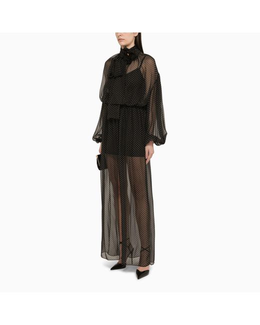 Dolce & Gabbana Black Long Polka Dot Silk Dress