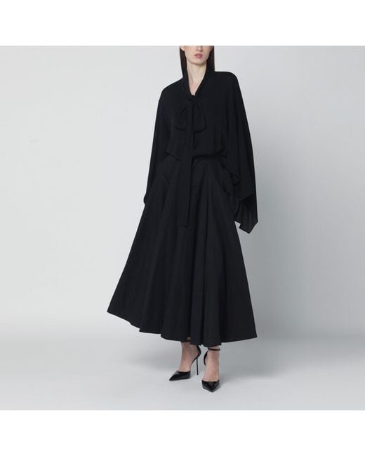 Balenciaga Black Cotton Ripstop Godet Maxi Skirt