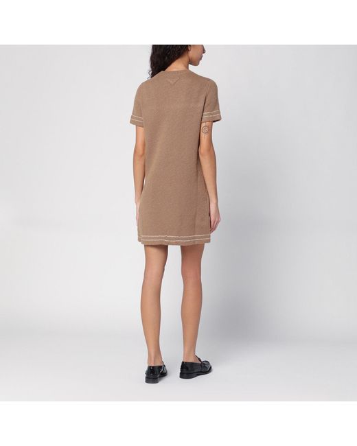 Abito corto color cammello in cashmere di Prada in Brown