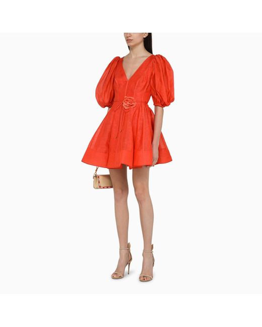 Zimmermann Red Linen And Silk Flip Tranquility Mini Dress