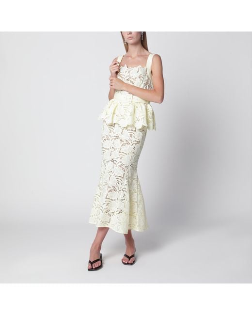 Self-Portrait White Peplum Midi Lace Dress
