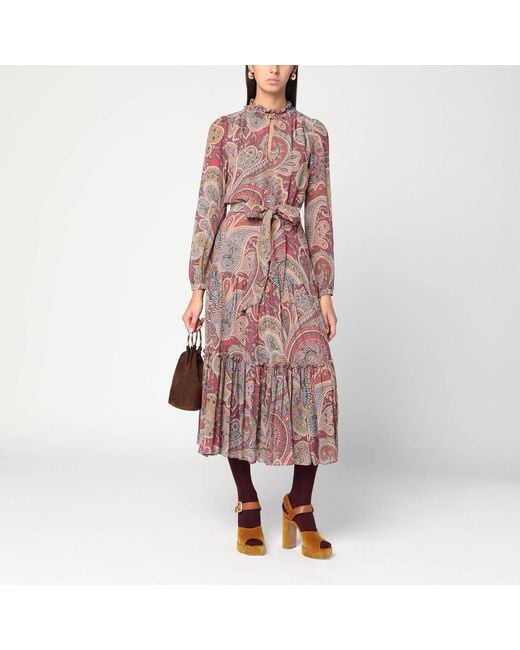 Etro Pink Long Dress With Paisley Print