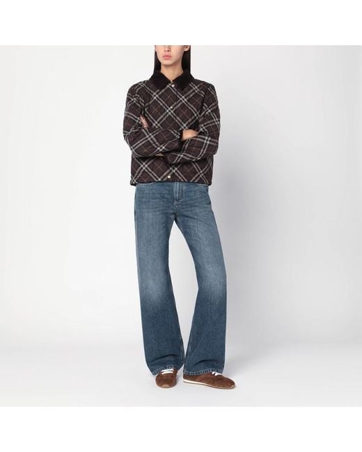 Burberry Black Cropped Quilted Nylon Jacket With Check Pattern